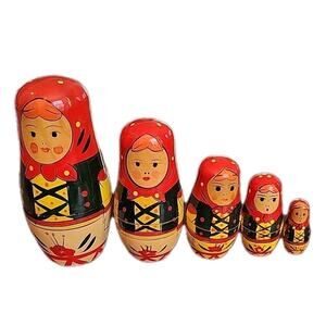 Vintage Matryoshka Russian Nesting Dolls 5” Set of 5 Wood Hand Painted